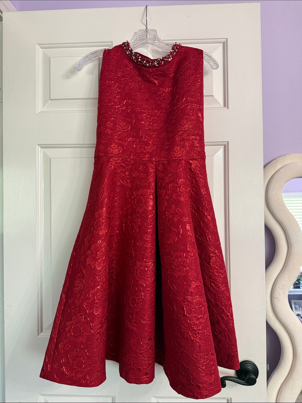Girls' Red Jewel-Neck Fit & Flare Dress